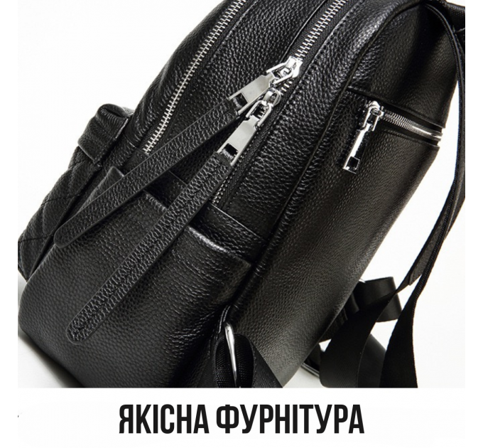 Жіночий шкіряний рюкзак міський 30х23х12, наплічник з натуральної шкіри, чорний