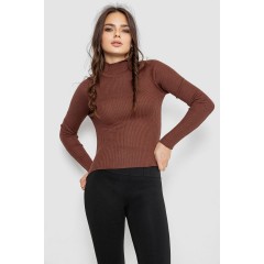Водолазка женская в рубчик, цвет темно-коричневый, 214R91306