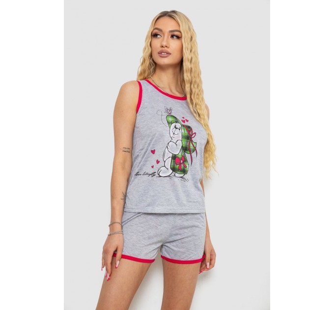 Пижама женская с принтом, цвет серо-малиновый, 238RB40