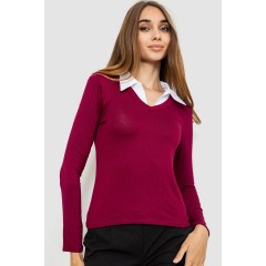 Лонгслив женский с воротником, цвет бордовый, 186R308
