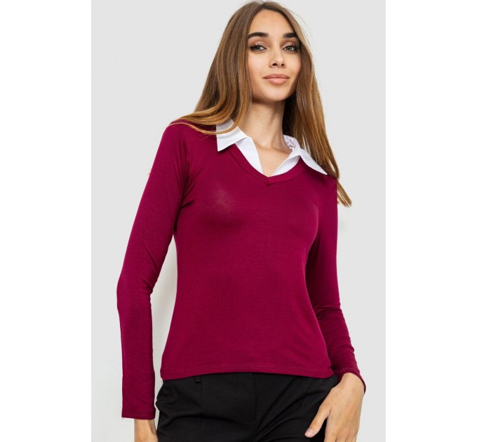 Лонгслив женский с воротником, цвет бордовый, 186R308