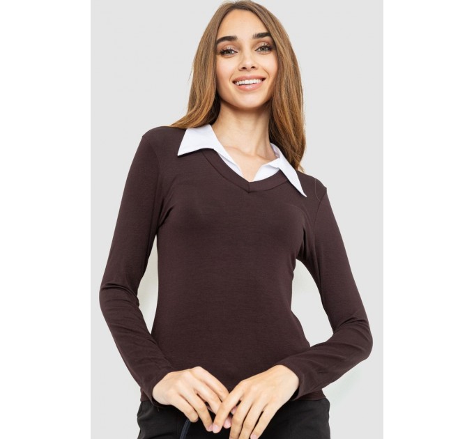 Лонгслив женский с воротником, цвет коричневый, 186R308