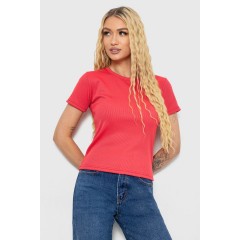 Футболка женская в рубчик, цвет темно-коралловый, 238R123-2
