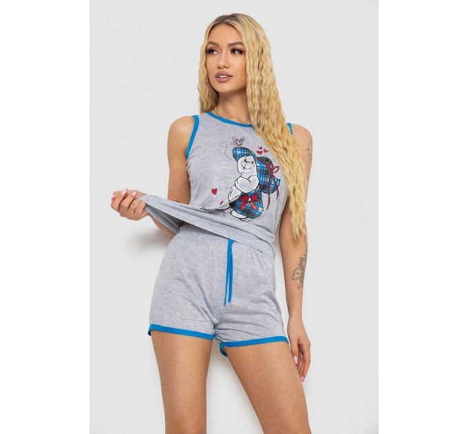Пижама женская с принтом, цвет серо-голубой, 238RB40