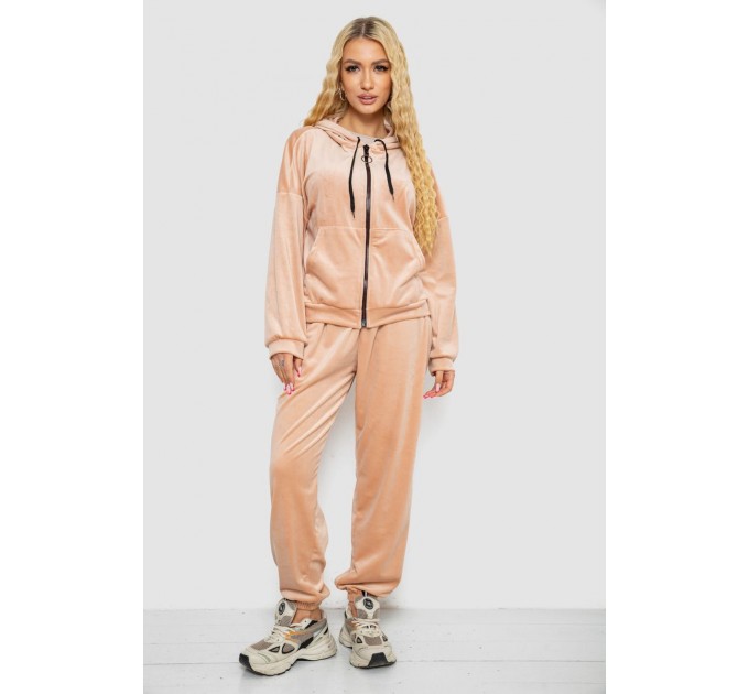 Спортивный костюм женский велюровый, цвет светло-бежевый, 238R107-2