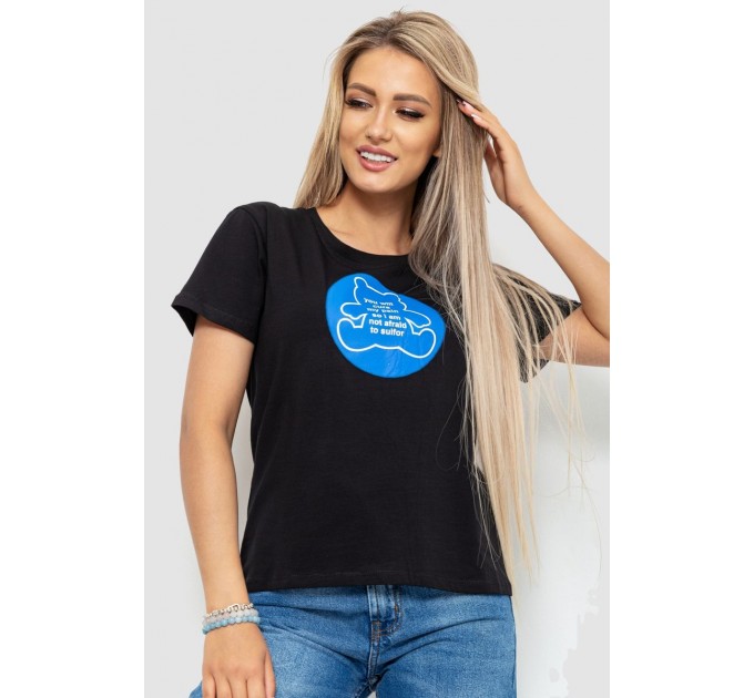 Футболка женская с принтом, цвет черный, 221R3009