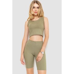 Костюм женский в рубчик повседневный, цвет оливковый, 214R700