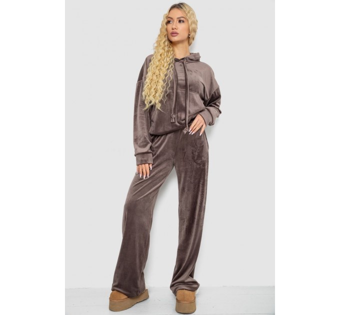Спортивный костюм женский велюровый свободного кроя, цвет мокко, 241R2001-20