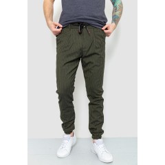 Брюки мужские в полоску на резинке внизу, цвет хаки, 157R2003