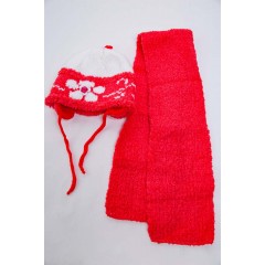 Комплект из шапки и шарфа, для девочки, кораллово-белого цвета, 167R8882