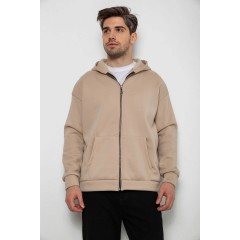 Кофта мужская на флисе с капюшоном, цвет светло-бежевый, 238R58698