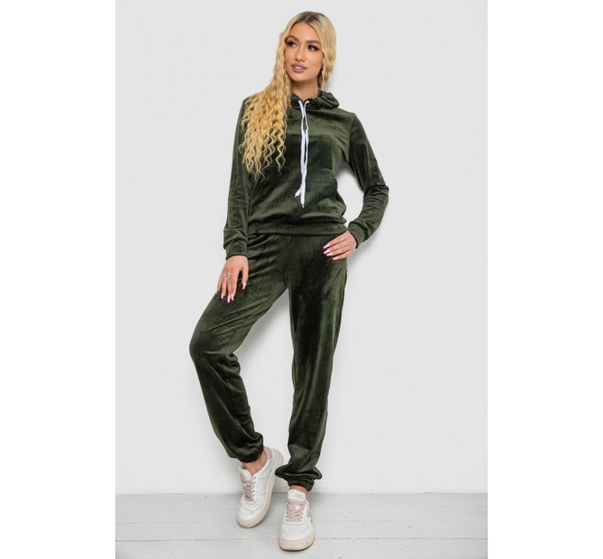 Спортивный костюм женский велюровый, цвет хаки, 238R58570