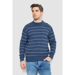 Свитер мужской в полоску, цвет джинс, 161R1057