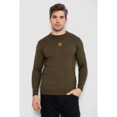Свитер мужской однотонный с вышивкой трезубец, цвет хаки, 161R008