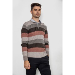 Свитер-обманка мужской в полоску, цвет коричнево-красный, 161R901-1