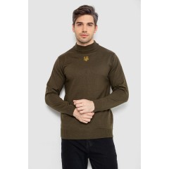 Свитер мужской однотонный с вышивкой трезубец, цвет хаки, 161R009