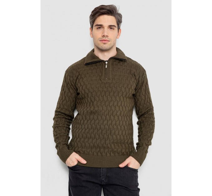 Свитер мужской однотонный, цвет хаки, 161R905