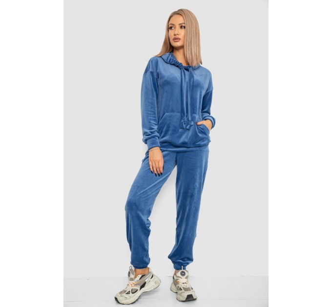 Спорт костюм женский велюровый, цвет джинс, 241R060