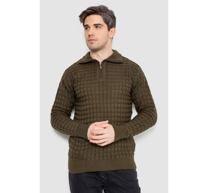 Свитер мужской однотонный, цвет хаки, 161R920