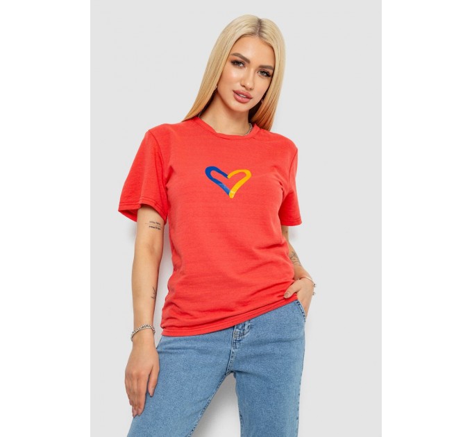 Футболка женская с принтом, цвет коралловый, 238R330
